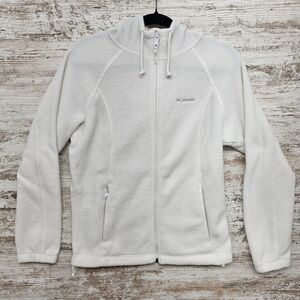 Columbia Hoodie Fleece Jacket Womens Large White Full Zip Pocket Outdoor Hiking